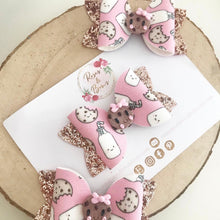 Load image into Gallery viewer, Pink Milk and Cookies Hair Bow Headband or Clip
