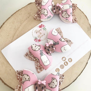 Pink Milk and Cookies Hair Bow Headband or Clip