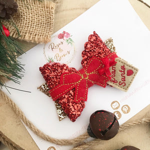 Red Christmas Present Hair Bow Headband or Clip