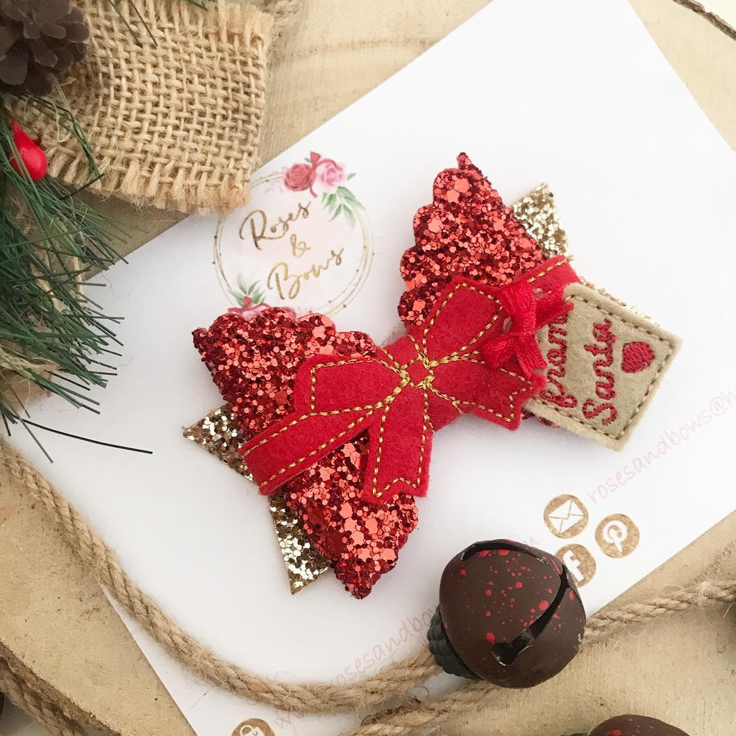 Red Christmas Present Hair Bow Headband or Clip