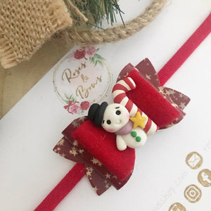 Christmas Snowman small Hair Bow Headband or Clip