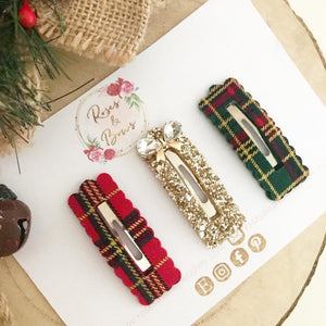 Christmas Tartan Plaid scalloped snap clip set