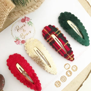 Christmas tartan and velvet scalloped snap clip set