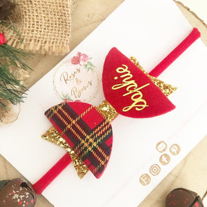 Tartan Personalised Christmas Hair Bow Headband or Clip