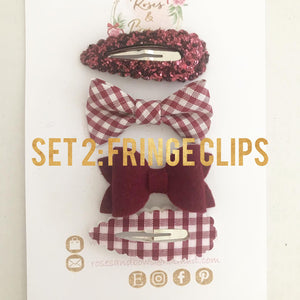 Burgundy School Hair Bows, Fringe Clips or Bobbles