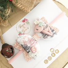 Load image into Gallery viewer, Pink Christmas Deer Glitter Bow Headband or Clip
