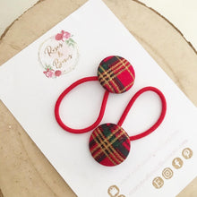 Load image into Gallery viewer, Red Tartan Bobble Hair Ties Set of 2 on
