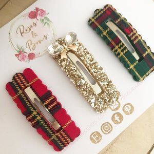 Christmas Tartan Plaid scalloped snap clip set