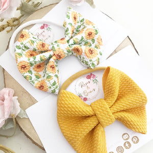 Sunflower or mustard Liverpool bullet fabric bow