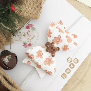 Christmas Gingerbread Glitter Hair Bow Headband or Clip