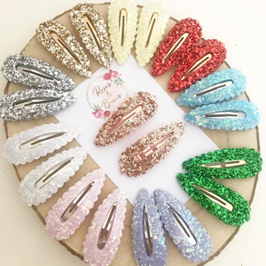 Glitter Scalloped Snap Clip Pair - Glitter Clips Set of 2