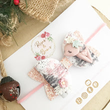 Load image into Gallery viewer, Pink Christmas Deer Glitter Bow Headband or Clip
