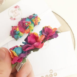 Rainbow rose flower headband or clip