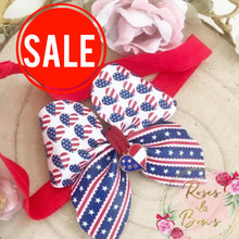 Load image into Gallery viewer, SALE USA July 4th Charm Glitter Bow Headband or Clip
