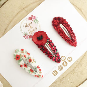 Poppy Glitter snap clip set