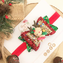 Load image into Gallery viewer, Christmas Dancing Reindeer Hair Bow Headband or Clip
