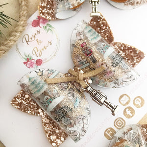 Christmas Nutcracker Transparent Glitter Hair Bow Headband or Clip