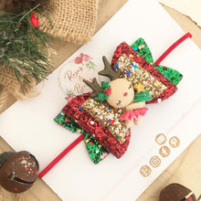 Load image into Gallery viewer, Christmas Dancing Reindeer Hair Bow Headband or Clip
