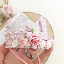 Load image into Gallery viewer, Pink and white birthday crown- cake smash prop - birthday accessory
