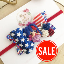 Load image into Gallery viewer, SALE July 4th USA Cheerleader Bow Headband or Clip
