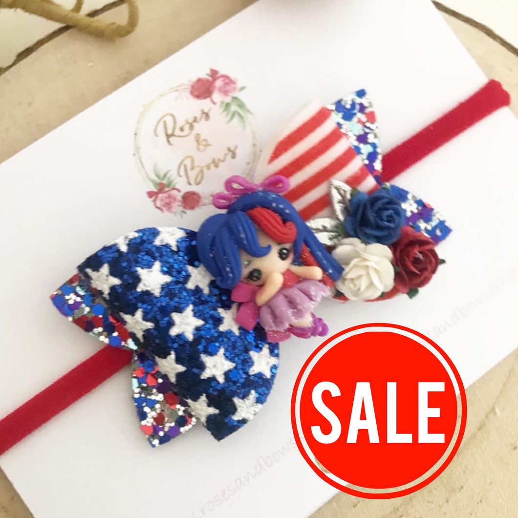 SALE July 4th USA Cheerleader Bow Headband or Clip