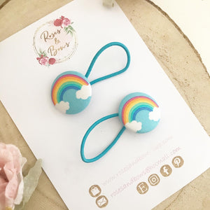 Blue Rainbow Bobble Hair Ties Set of 2