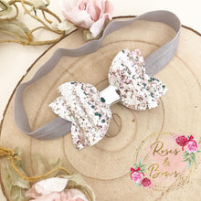 Load image into Gallery viewer, Silver &amp; Pink Glitter Hair Bow Headband or clip
