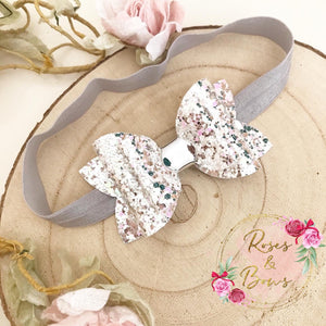 Silver & Pink Glitter Hair Bow Headband or clip
