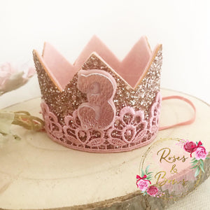 Rose Gold Lace Birthday Party Crown - cake smash prop - birthday accessory