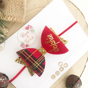 Tartan Personalised Christmas Hair Bow Headband or Clip