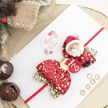 Load image into Gallery viewer, Personalised Christmas Santa Sack Hair Bow Headband or Clip
