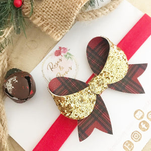 Christmas Double Sided Tartan Glitter Bow Headband or Clip