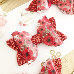 Poppy transparent Glitter Bow Headband or Clip