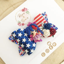 Load image into Gallery viewer, SALE July 4th USA Cheerleader Bow Headband or Clip
