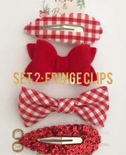 Load image into Gallery viewer, Red School Hair Bows, Fringe Clips or Bobbles
