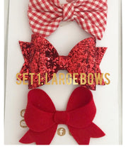 Load image into Gallery viewer, Red School Hair Bows, Fringe Clips or Bobbles
