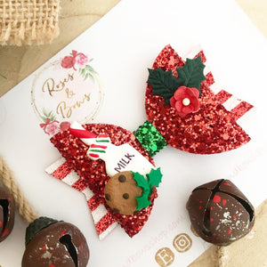 Christmas Milk and Cookies Hair Bow Headband or Clip