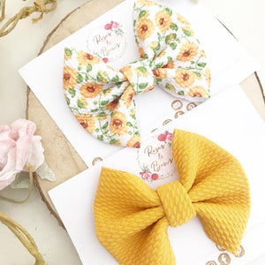 Sunflower or mustard Liverpool bullet fabric bow