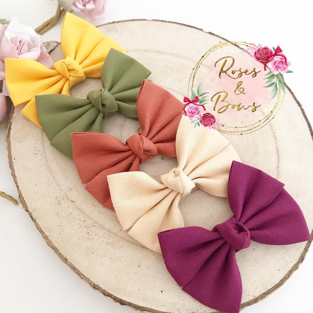 Autumn cotton pinch Hair Bow Headband or Clip