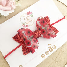 Load image into Gallery viewer, Poppy transparent Glitter Bow Headband or Clip
