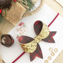 Load image into Gallery viewer, Christmas Double Sided Tartan Glitter Bow Headband or Clip
