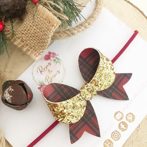 Christmas Double Sided Tartan Glitter Bow Headband or Clip