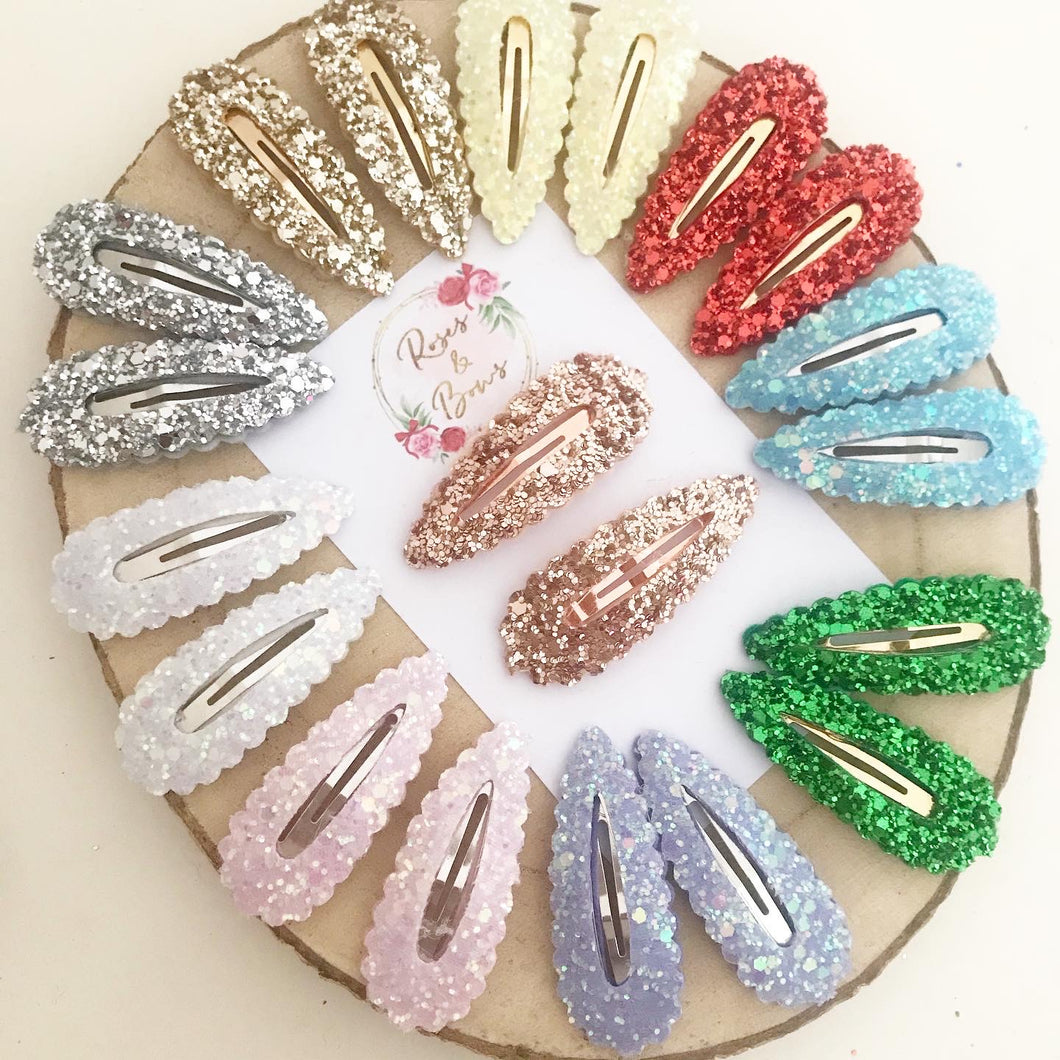 Glitter Scalloped Snap Clip Pair - Glitter Clips Set of 2