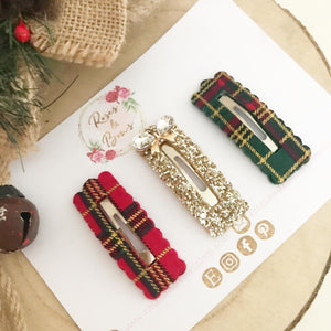 Christmas Tartan Plaid scalloped snap clip set