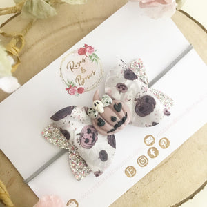 Grey Pumpkin Halloween Glitter Bow Headband or Clip