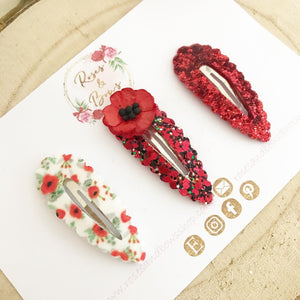 Poppy Glitter snap clip set