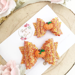 Pumpkin Halloween Glitter Bow Headband or Clip