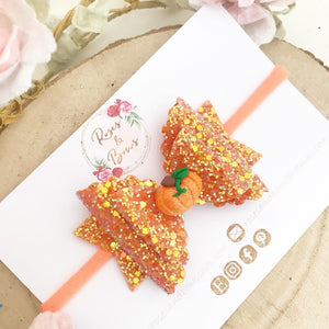 Pumpkin Halloween Glitter Bow Headband or Clip