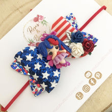 Load image into Gallery viewer, SALE July 4th USA Cheerleader Bow Headband or Clip
