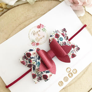 Autumn fall floral leatherette Bow Headband or Clip